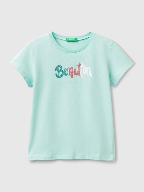 Camiseta de algodón con logotipo de purpurina Niña