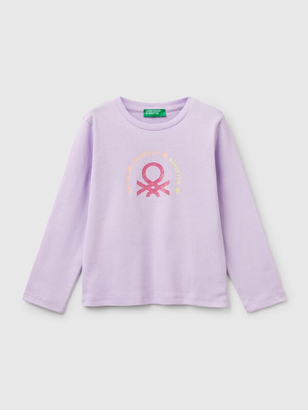 Camiseta slim fit con estampado de glitter Niña
