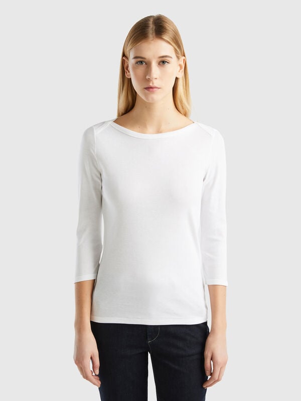 Camiseta de 100 % algodón con escote barco Mujer