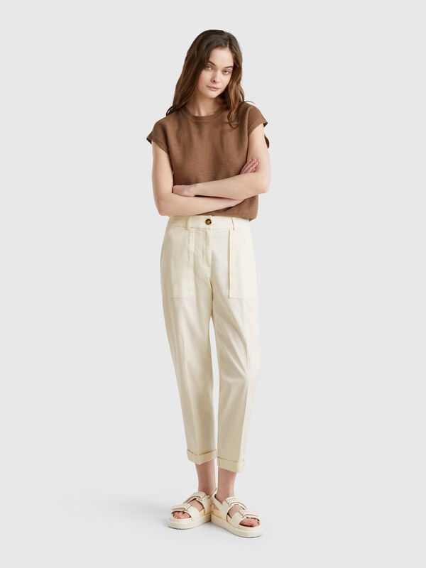 Pantalón con puños en algodón elástico Mujer