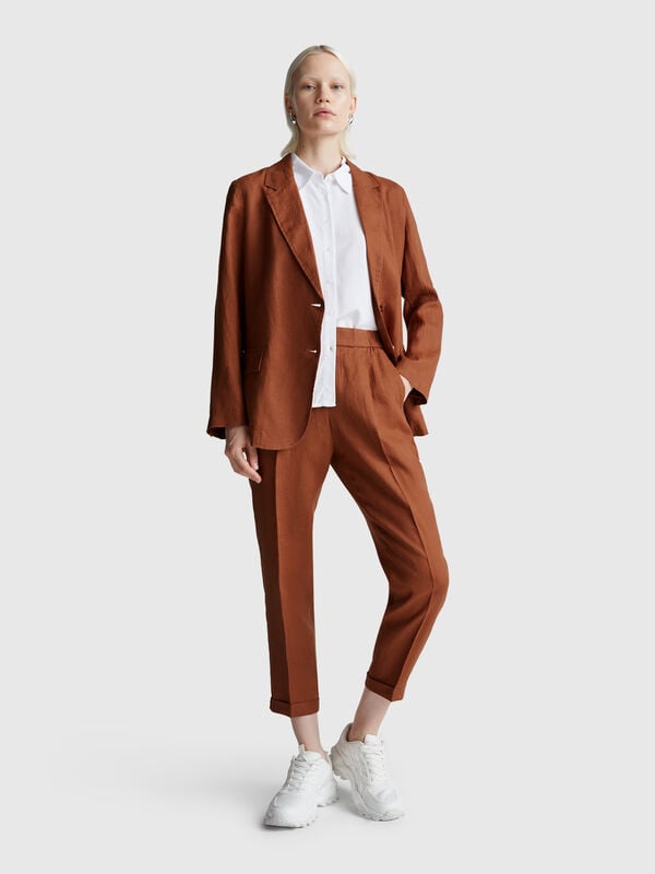 Pantalones de corte regular en lino puro Mujer