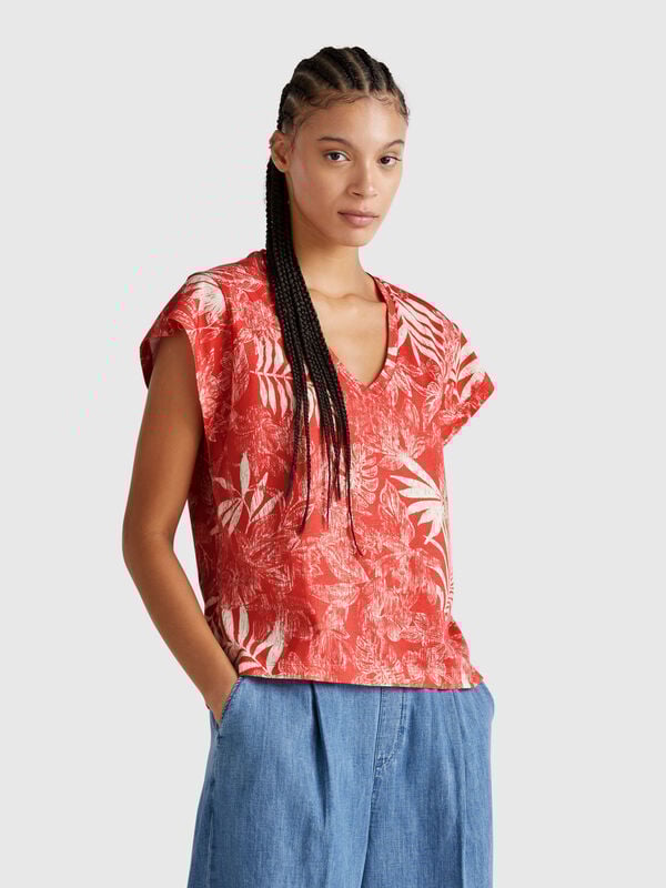 Camiseta con estampado de flores Mujer