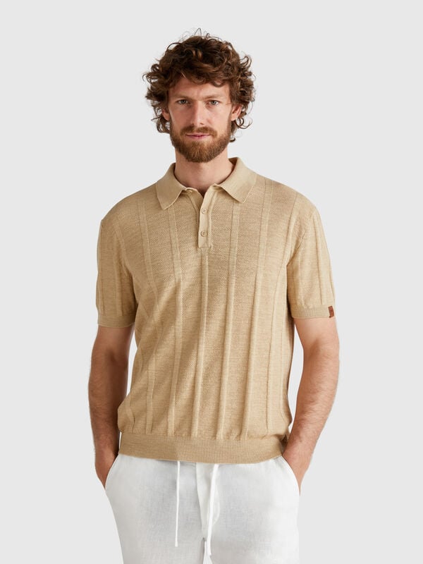 Polo de punto en mezcla de lino Hombre
