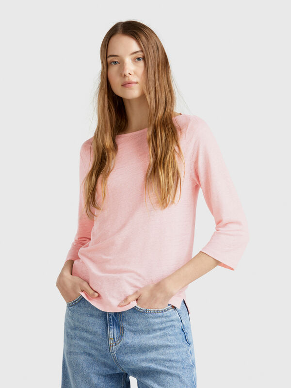 Camiseta manga 3/4 de puro lino Mujer