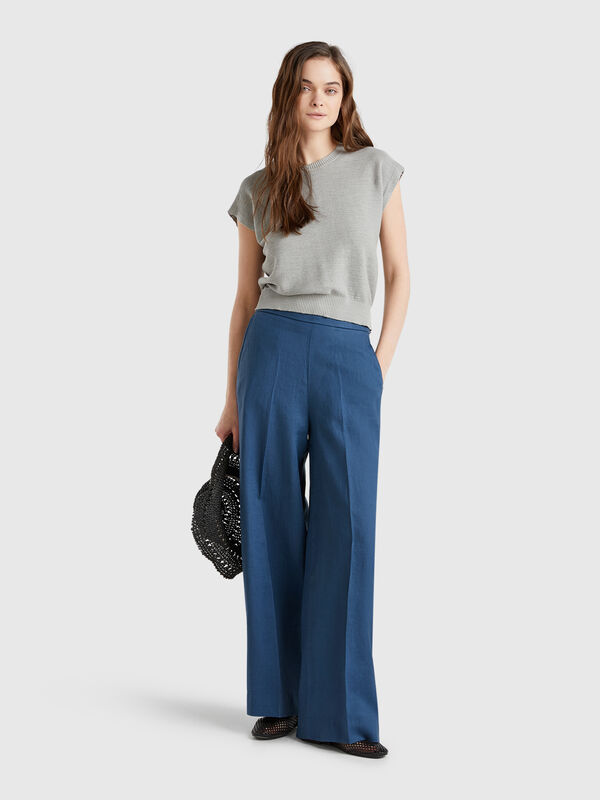 Pantalón palazzo de 100% lino Mujer