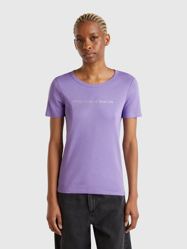 Camiseta de 100 % algodón con estampado de logotipo con glitter Mujer