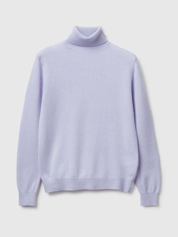 Suéter de cuello alto lila en pura lana merino Suéter de cuello alto lila en pura lana merino Mujer