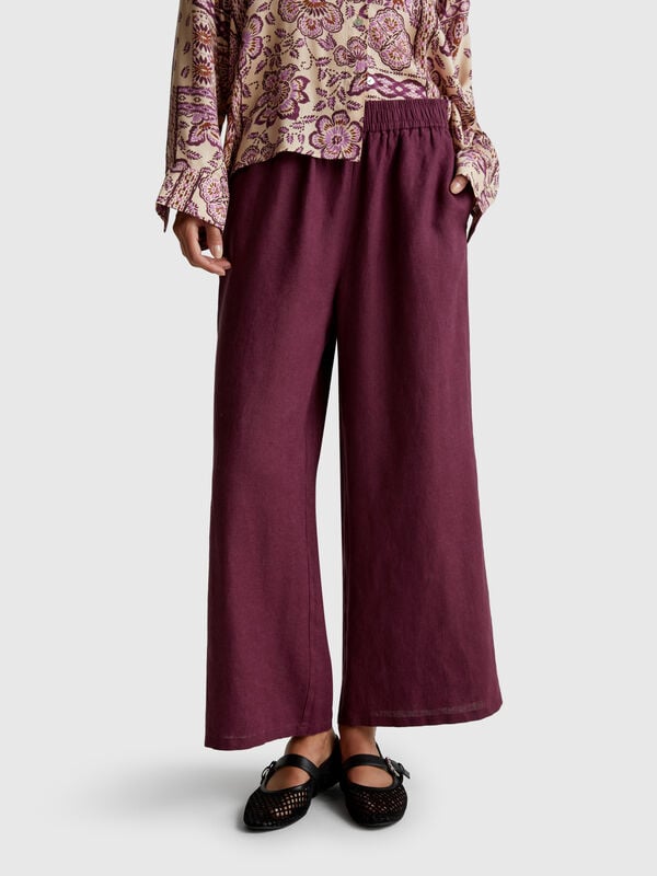 Pantalón ancho de lino puro Mujer