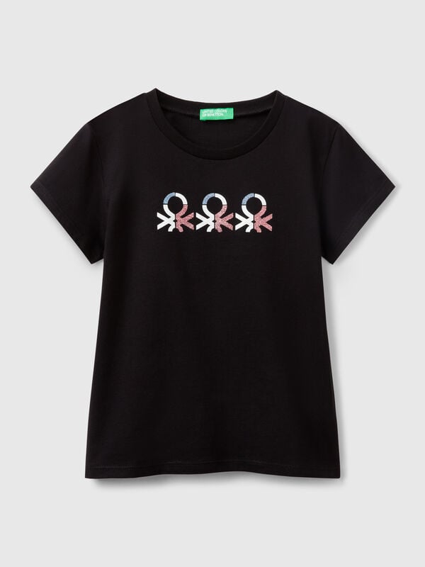 Camiseta de algodón con logotipo de purpurina Niña