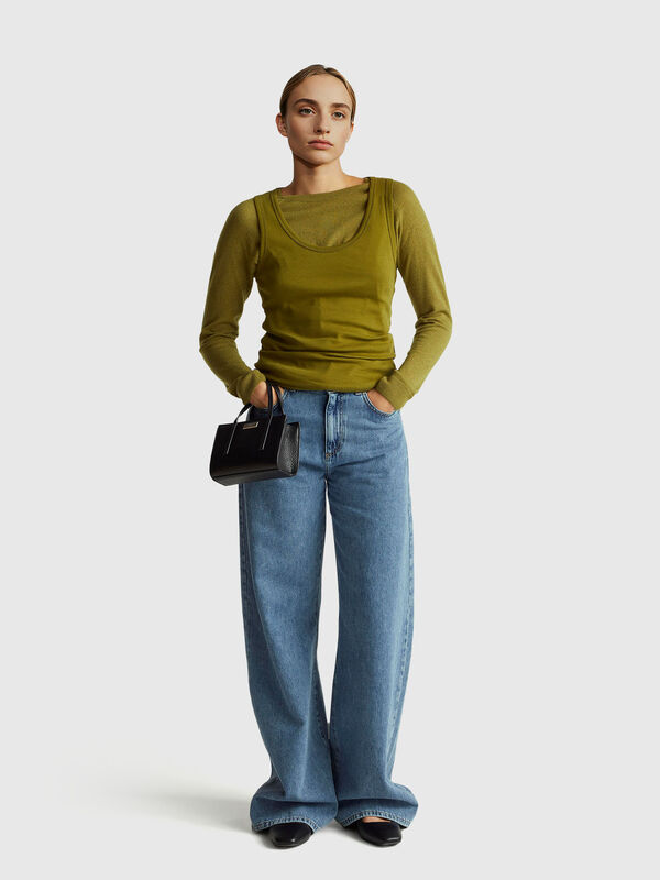 Su&eacute;ter de cuello redondo verde militar en mezcla de lana y cachemira Mujer