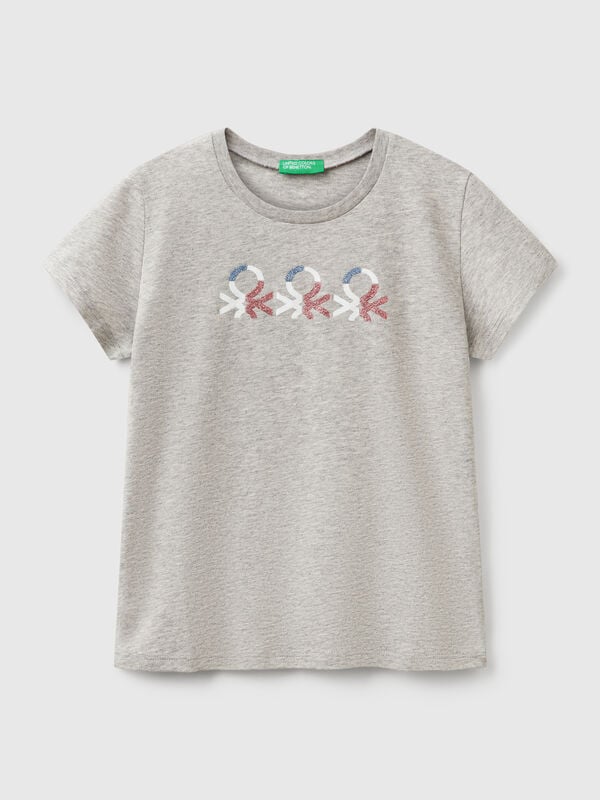 Camiseta de algodón con logotipo de purpurina Niña