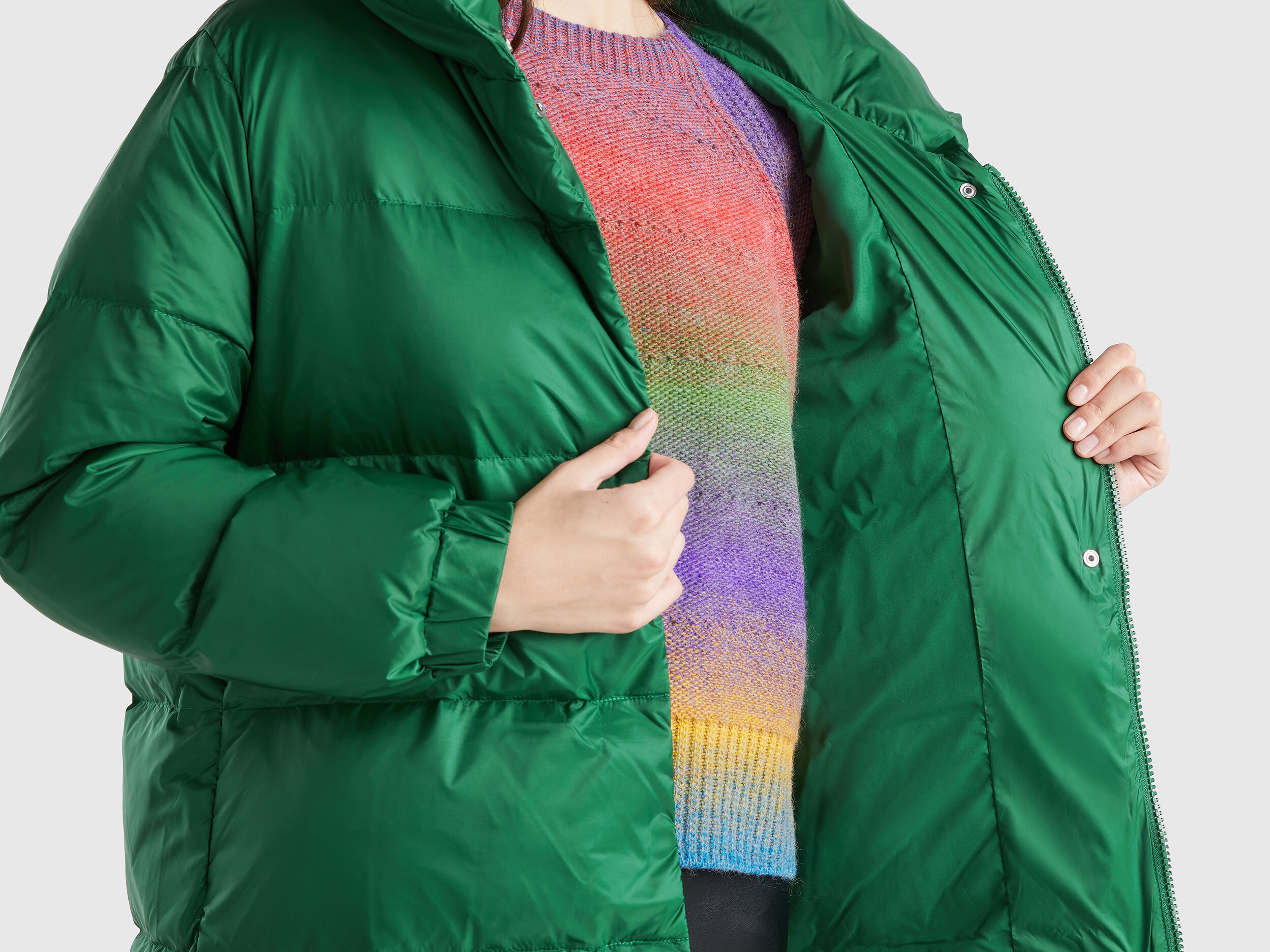 Plumifero acolchado de pluma autentica Verde Oscuro Benetton