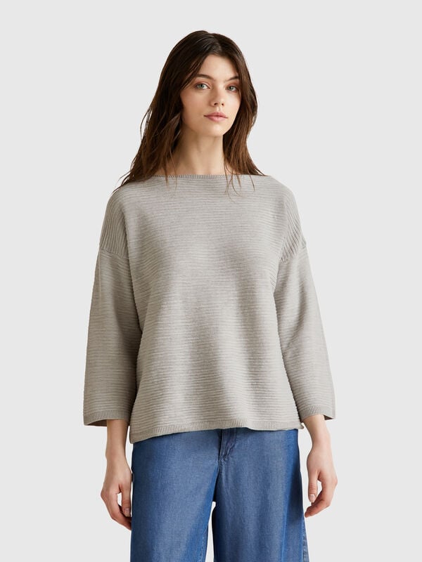 Jersey de mezcla de lino con manga 3/4 Mujer