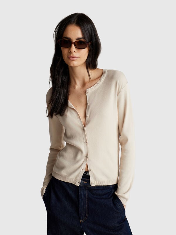 Cárdigan beige 100% algodón Mujer