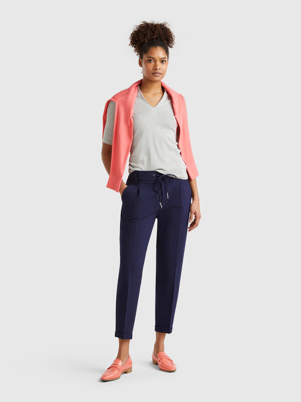Pantalón liso con cordón Mujer