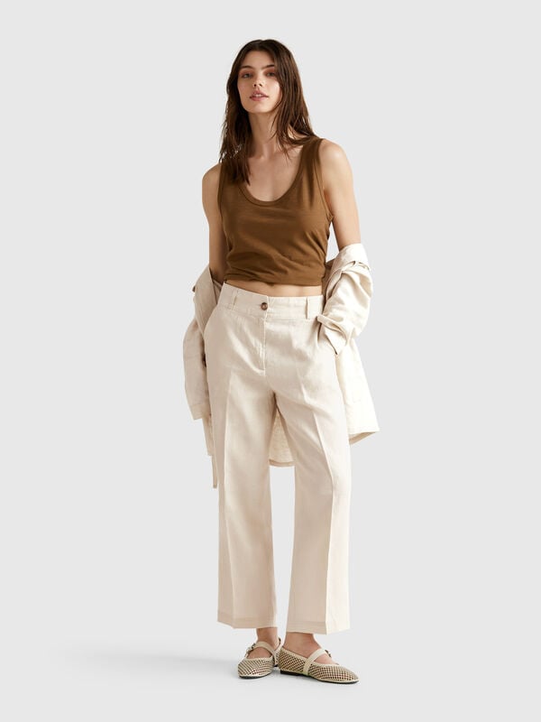 Pantalón recto de puro lino Mujer