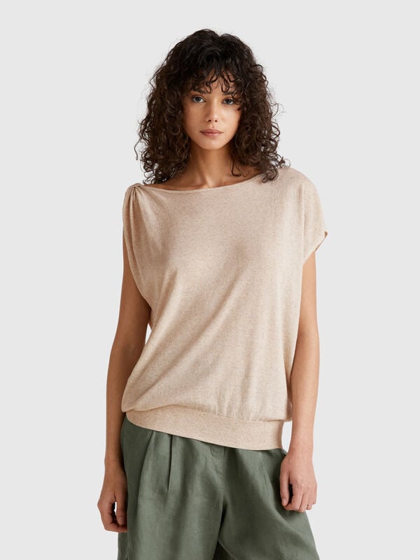 Jersey asimétrico mezcla de lino Mujer