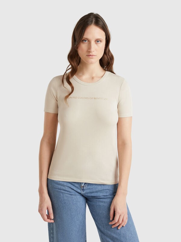 Camiseta de 100 % algodón con estampado de logotipo con glitter Mujer