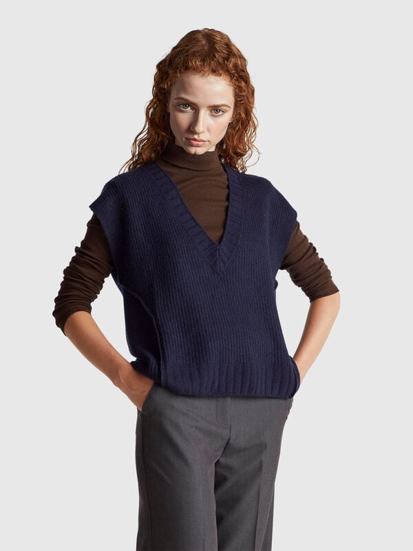 Chaleco de cuello en V de mezcla de lana Mujer