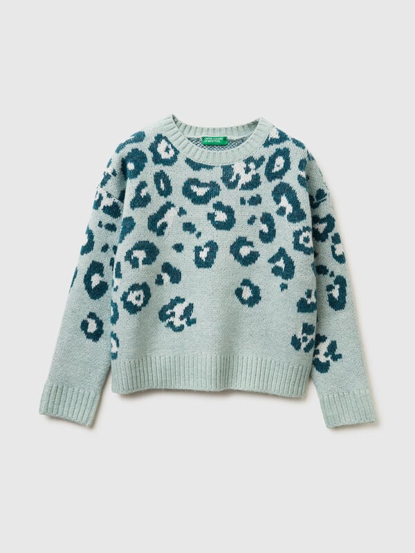 Suéter con estampado animal en mezcla de lana Niña