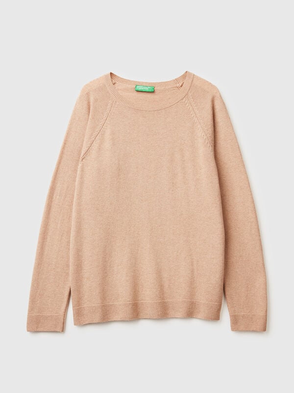 Suéter beige de cuello redondo en mezcla de lana y cachemira Mujer