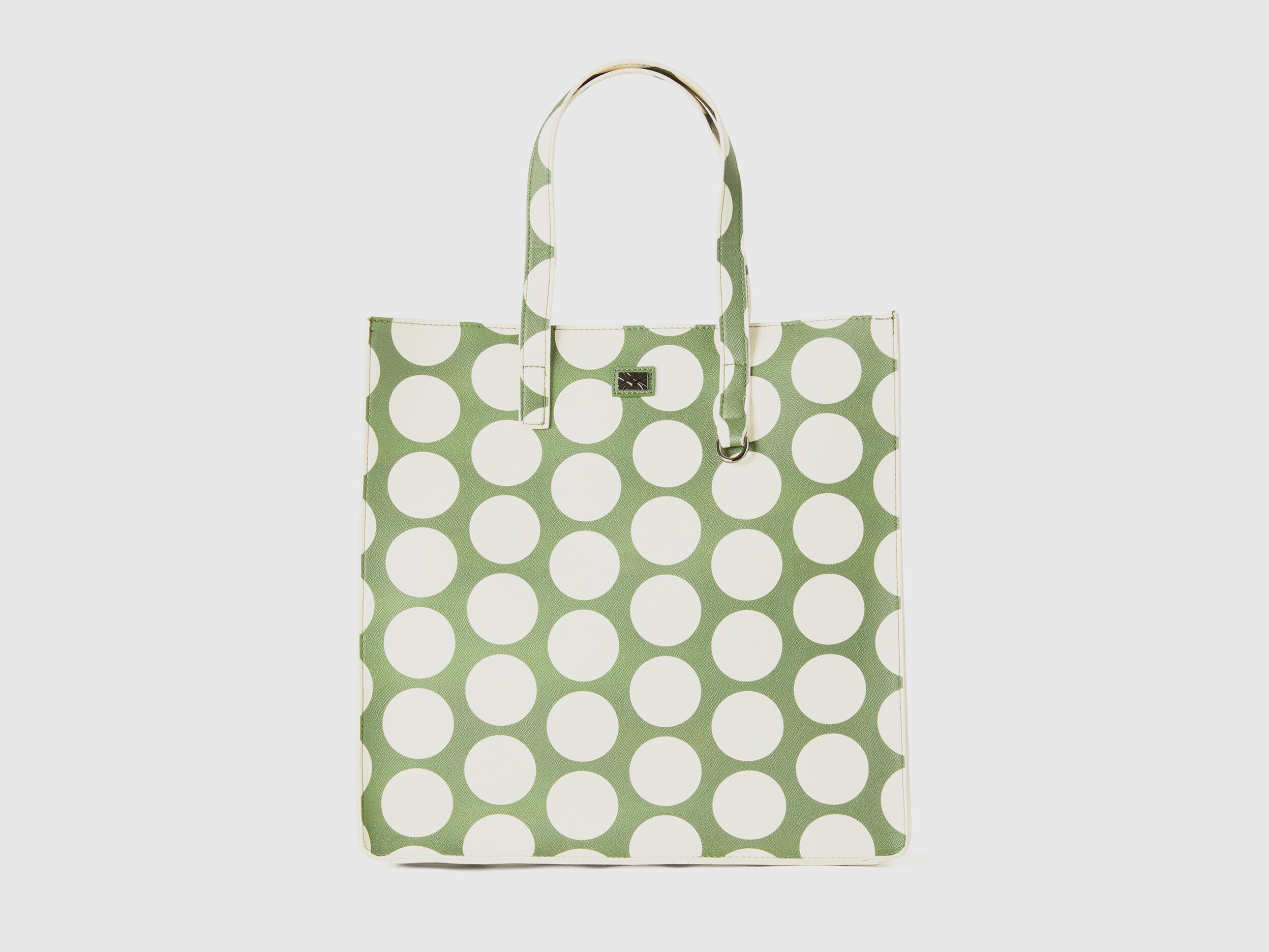 Bolso shopper verde con lunares blancos Verde Benetton