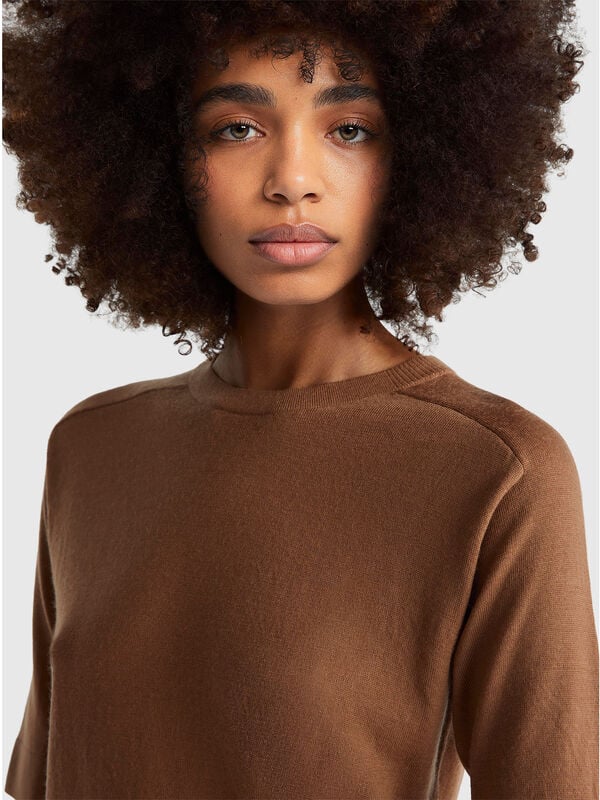 Suéter de manga corta en pura lana merino Mujer