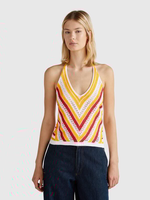 Top de rayas de crochet Mujer