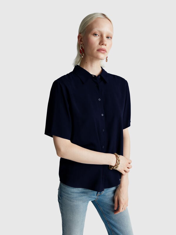 Camisa de viscosa con mangas 3/4 Mujer