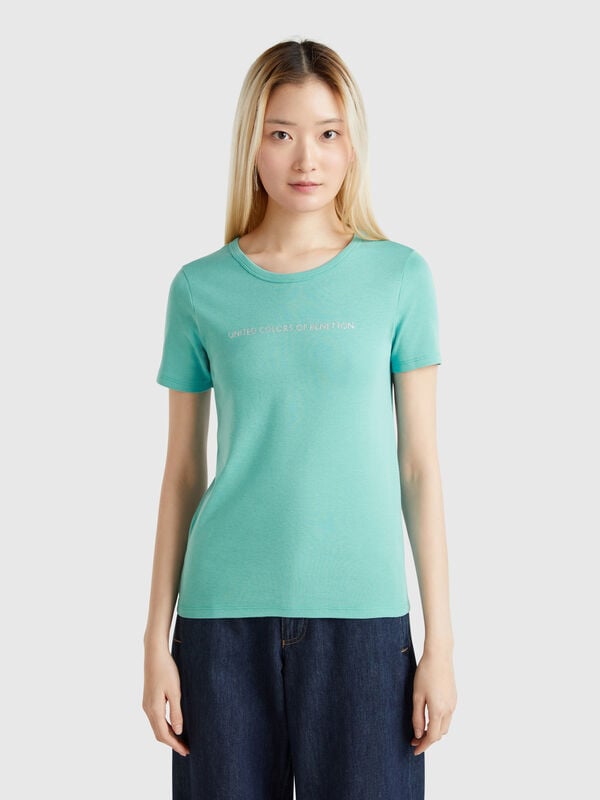 Camiseta de 100 % algodón con estampado de logotipo con glitter Mujer