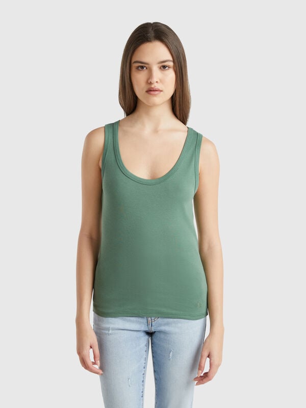 Camiseta sin mangas verde bosque de puro algodón Mujer