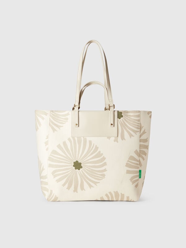 Bolso tote blanco con estampado de flores Mujer