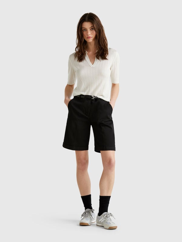 Bermudas con puños de algodón elástico Mujer