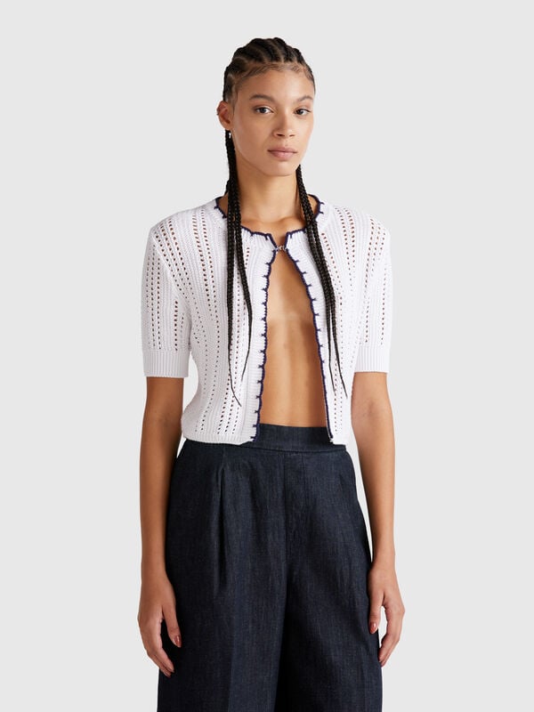 Cárdigan crop perforado Mujer