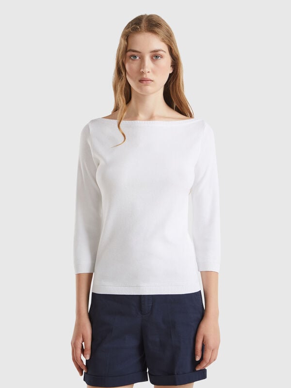 Jersey blanco con escote barco Mujer