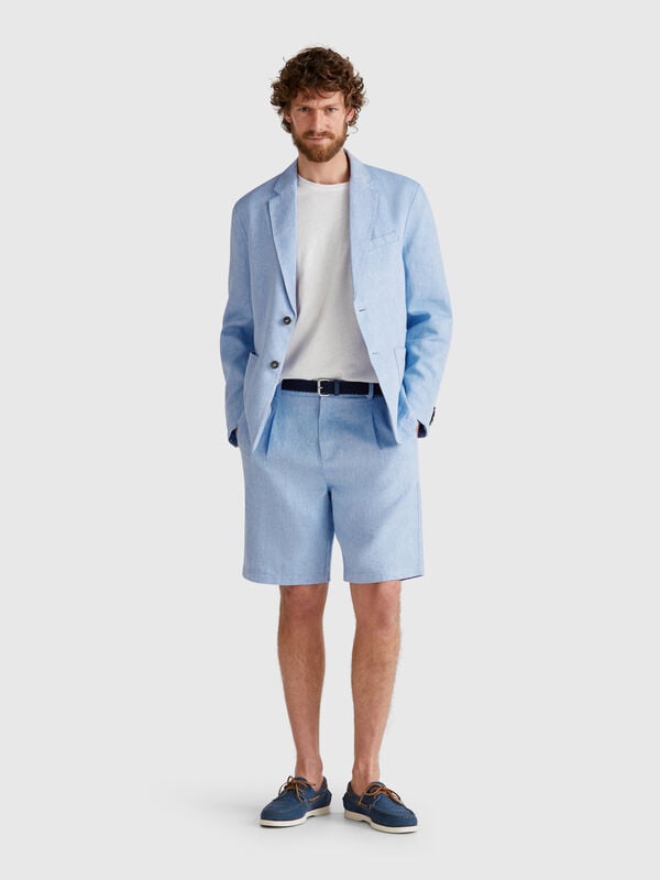 Shorts de rayas en mezcla de lino Hombre