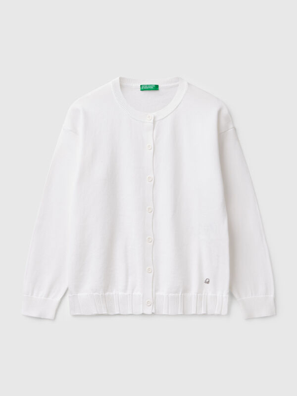 Chaqueta de punto de algodón puro con cuello redondo Niña