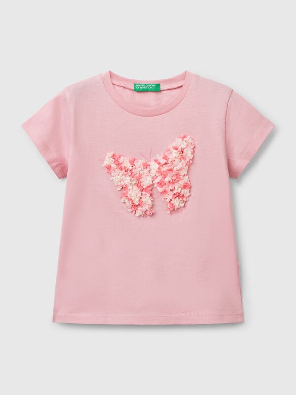 Camiseta con aplicación efecto pétalo Niña