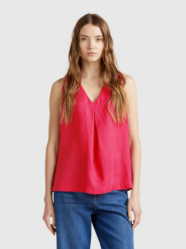 Blusa sin mangas de puro lino Mujer