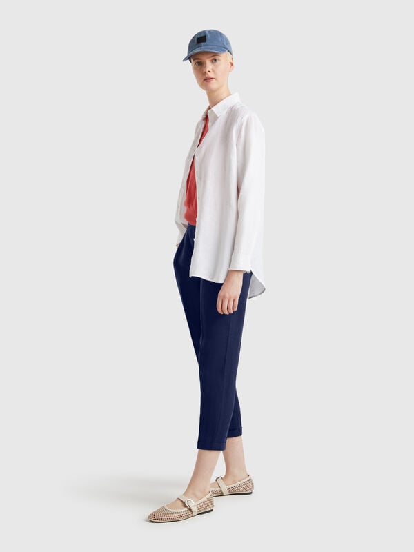 Pantalón cropped 100% lino Mujer