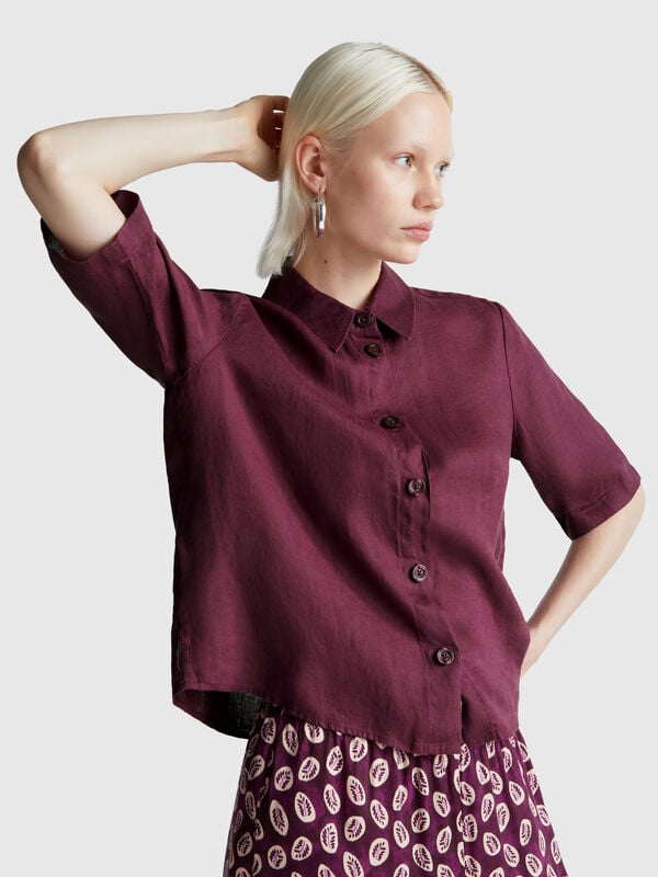 Camisa corta de lino puro Mujer