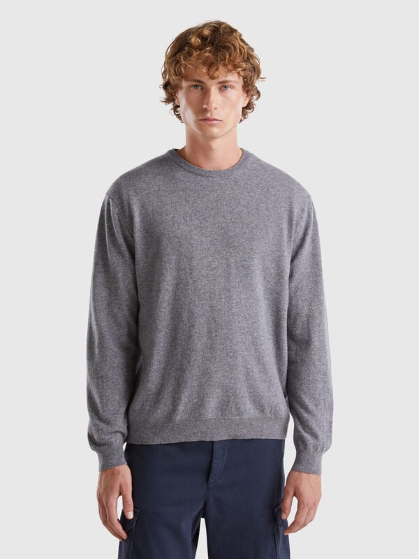 Jersey gris oscuro de pura lana merina Hombre