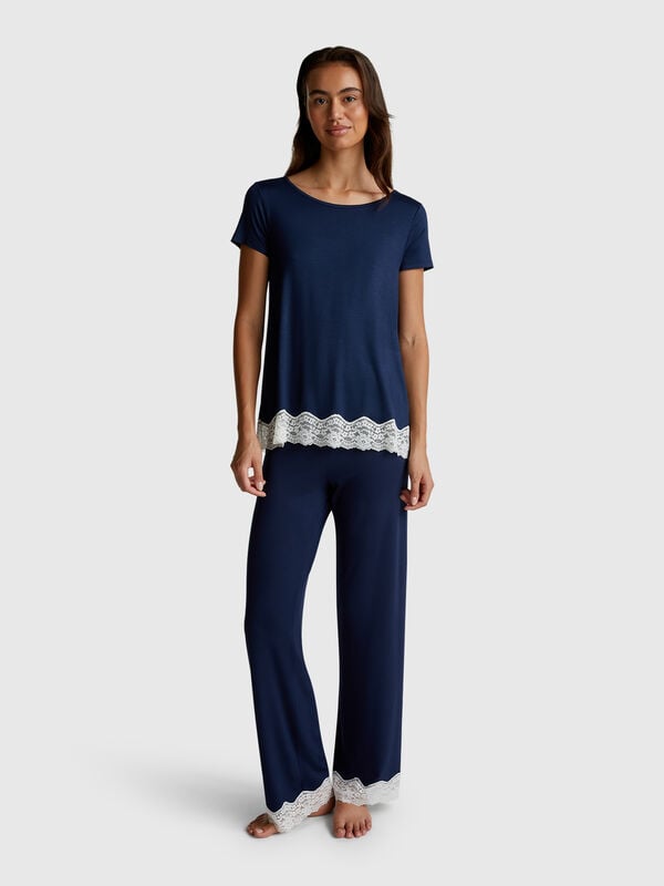 Pantalones fluidos con encaje Mujer