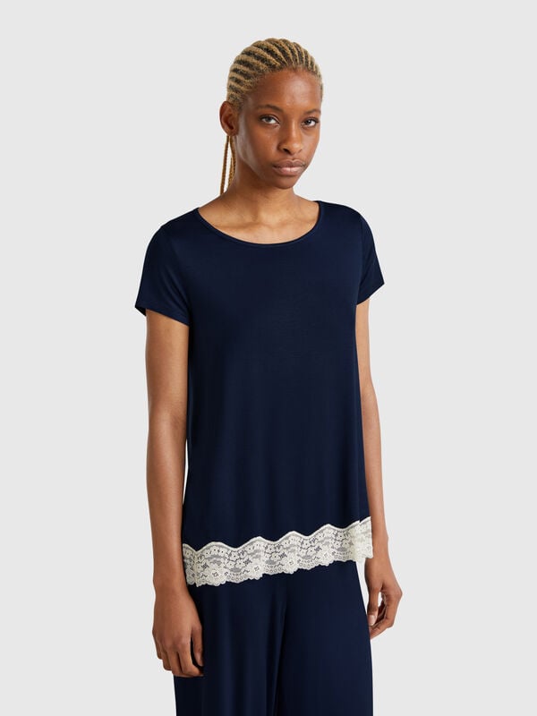 Camisa fluida borde de encaje Mujer