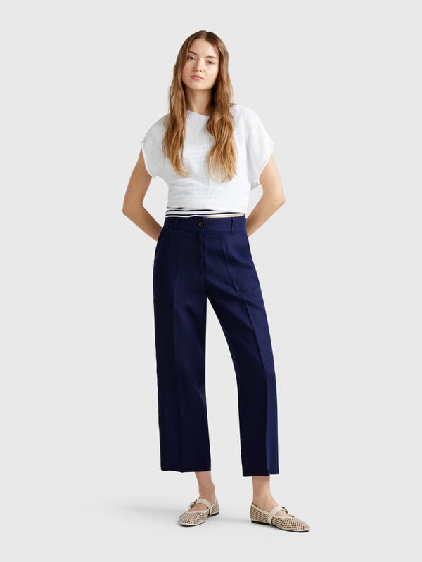 Pantalón recto de puro lino Mujer