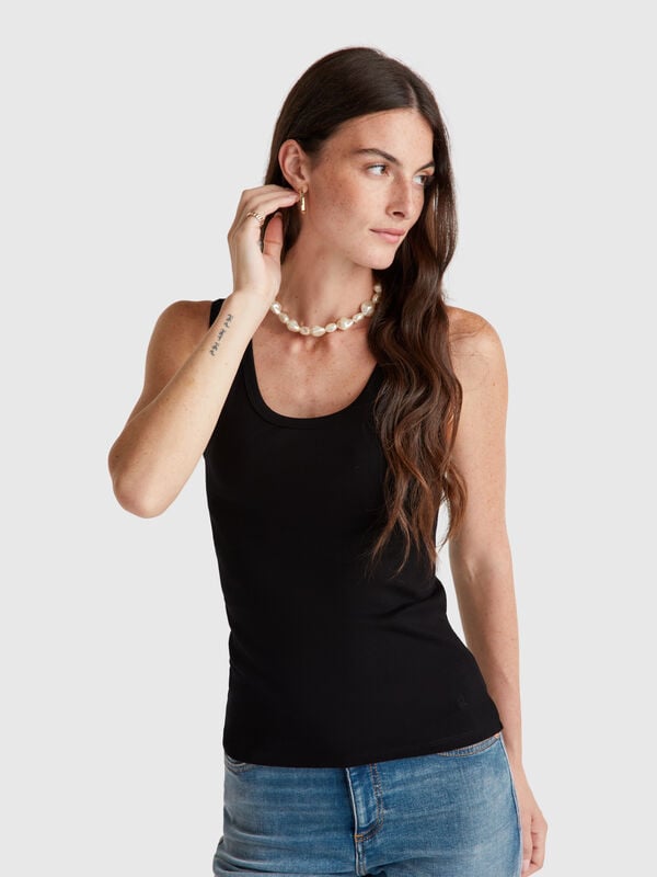 Camiseta sin mangas de algodón puro negra Camiseta sin mangas de algodón puro negra Mujer