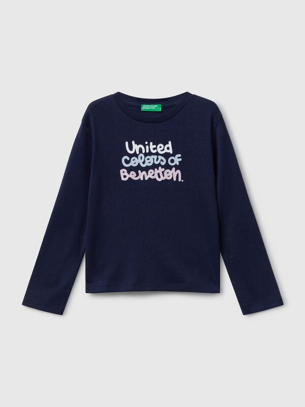 Camiseta de algodón con logo brillante Niña