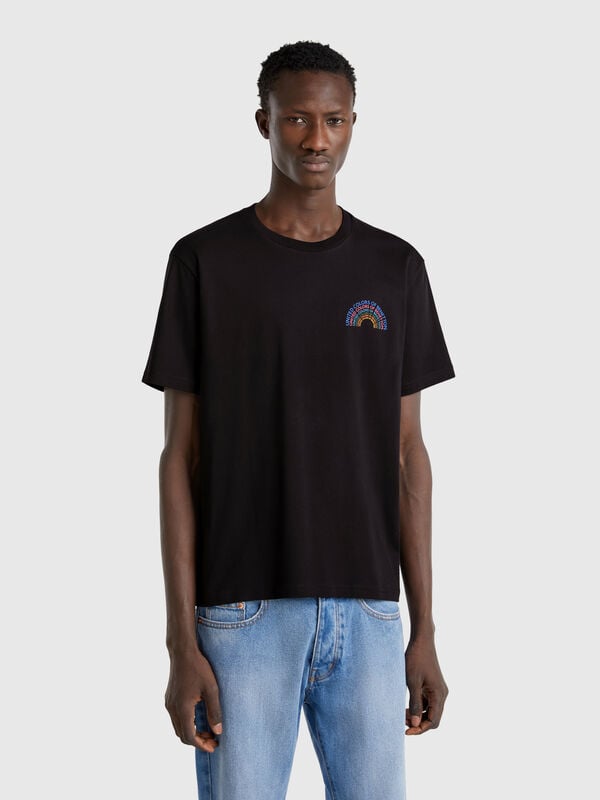 Camiseta negra de algodón con logo blanco Hombre