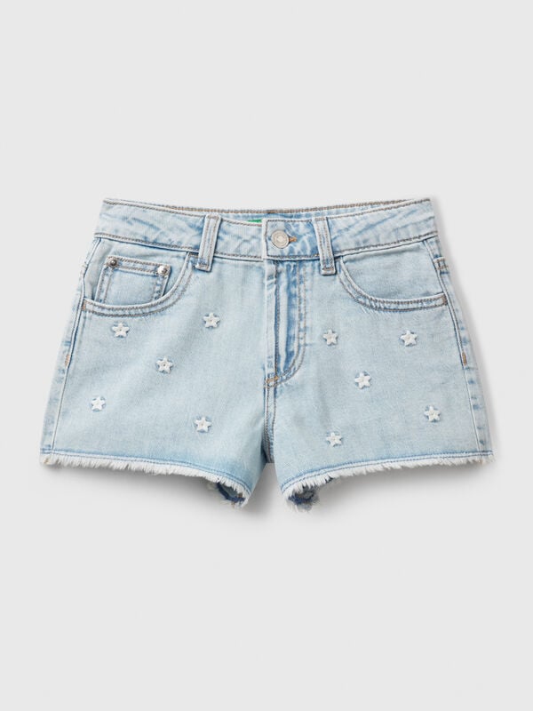 Shorts vaqueros con bordado de estrellas Niña