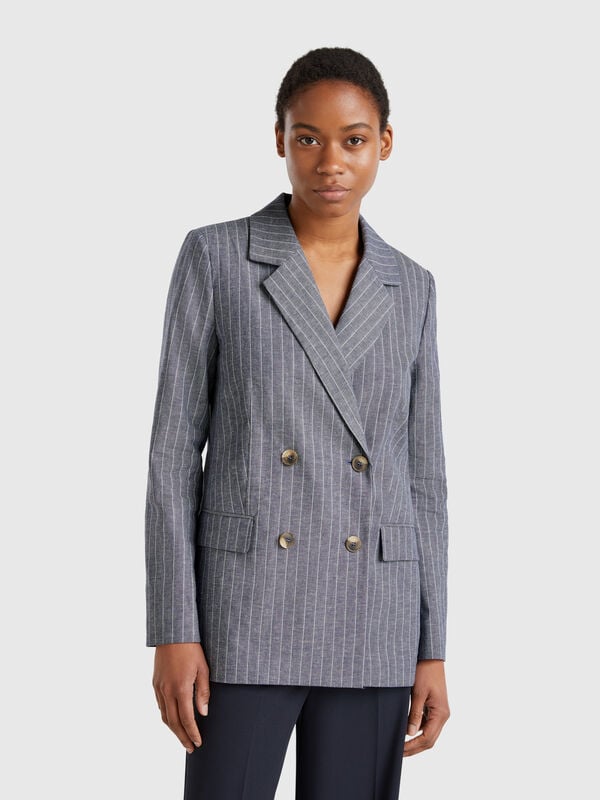 Blazer a rayas diplomáticas con doble botonadura Mujer